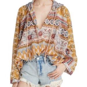 Free People Hold On Tight Gauze Pullover in Purple/Mustard Multi in Size M/L